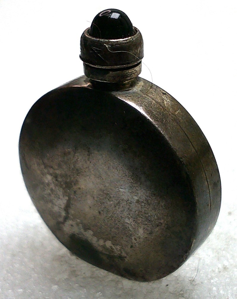 Antique Art Deco Sterling Silver Red Ruby Gemstone Onyx Perfume Bottle Vintage