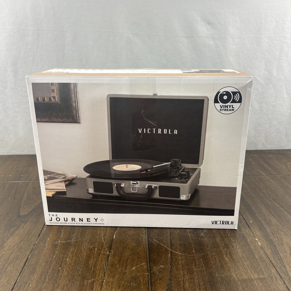 Victrola Journey+ Bluetooth Record Player Suitcase Gray Open Box Tested Working