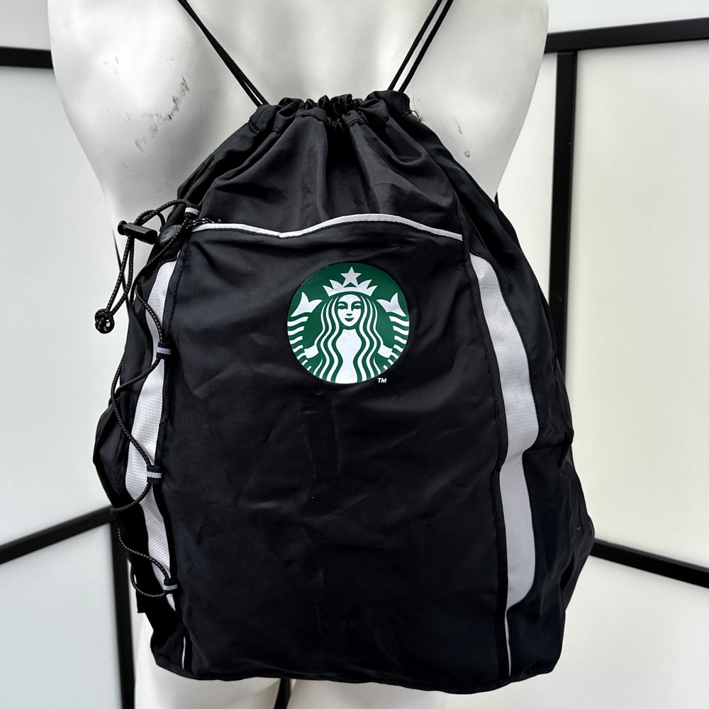 Leed’s Starbucks Logo Drawstring Backpack Cinch Bag Gym Reflective Bungee ￼￼