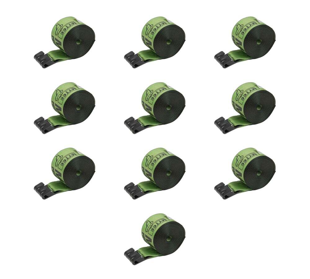(10 Pack) 4" x 30' Winch Strap with Flat Hook - Green Flatbed Tie Down