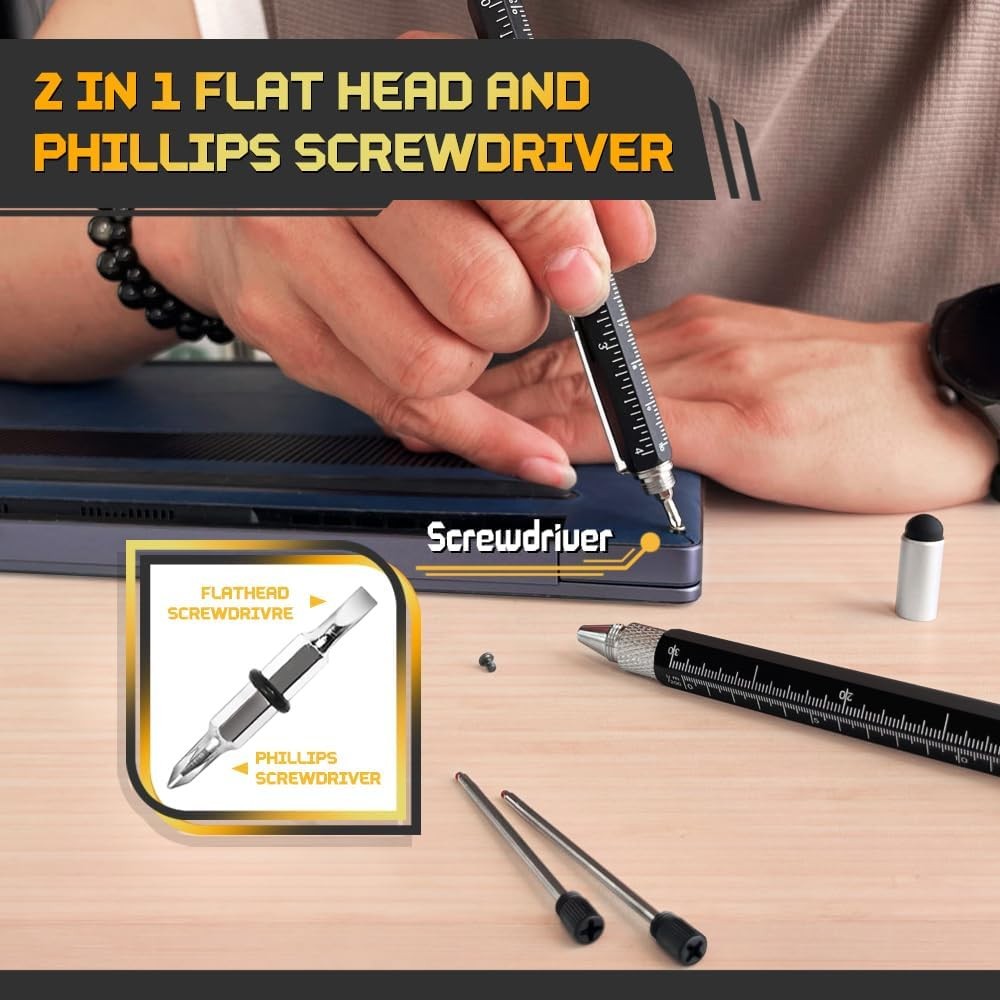 Stocking Stuffers for Men, 9 in 1 Multitool Pen 2Pcs and Refill 6Pcs, Unique Tec