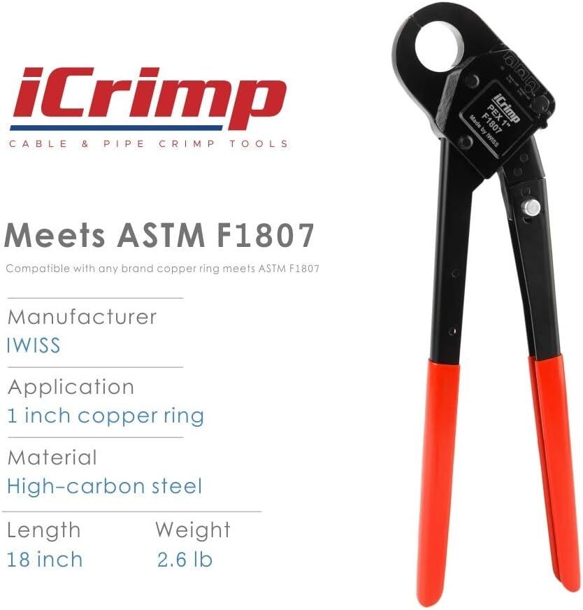 Angle Head PEX Pipe Crimping Tool for Copper Rings 1-inch Angle Single Crimper