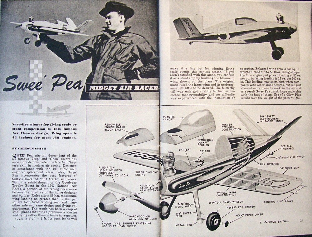 SHOESTRING PLAN + CONSTRUCTION ARTICLE for 33" UC SCALE Model Airplane