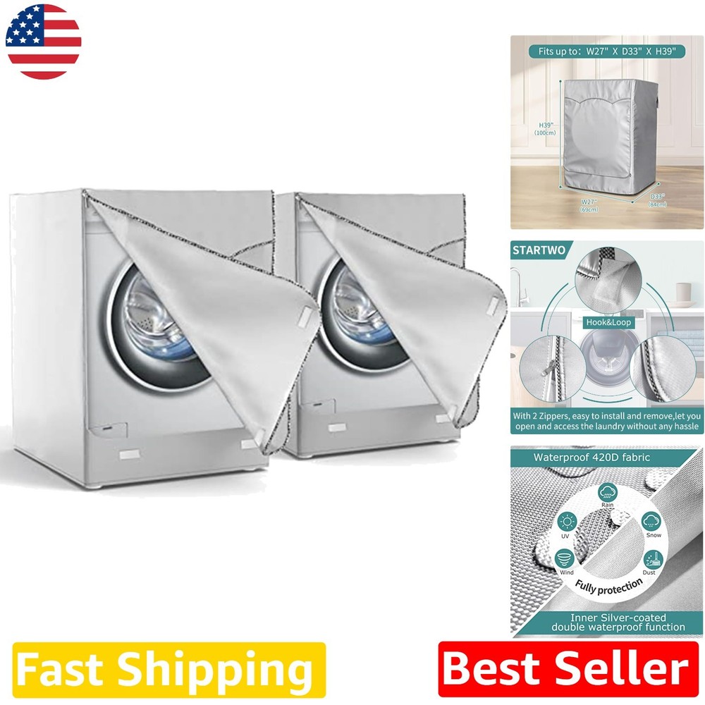 Durable Front Load Washer Dryer Cover Silver Drawstring Waterproof UV Resistant