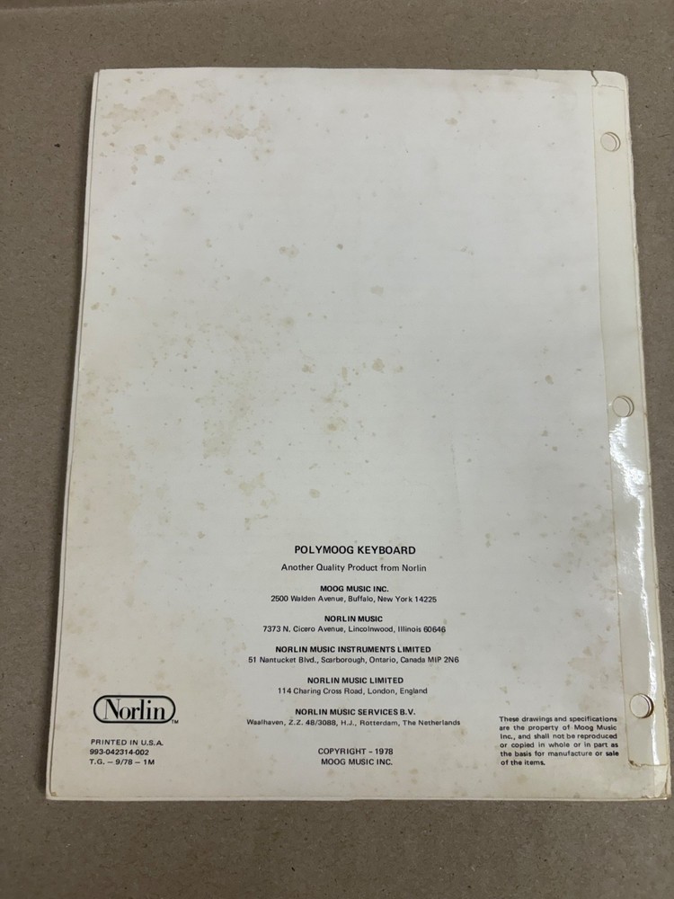 RARE Polymoog Schematic Drawings Document models 280A 285A