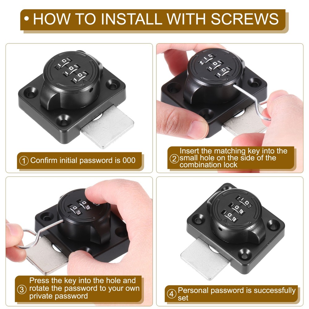 2 Pcs Combination Cabinet Latch Keyless Password Lock Silver