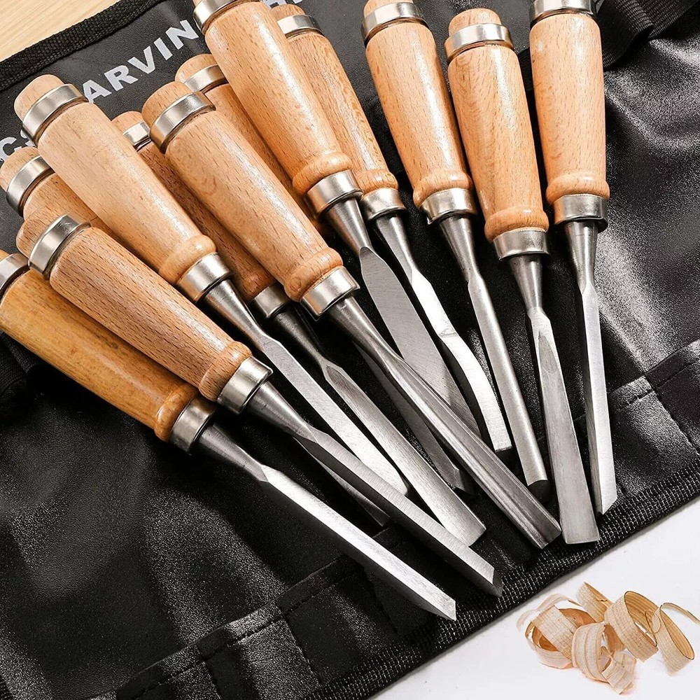 12 Pcs Wood Carving Hand Chisel Tool Set Professional Woodworking Gouges Steel