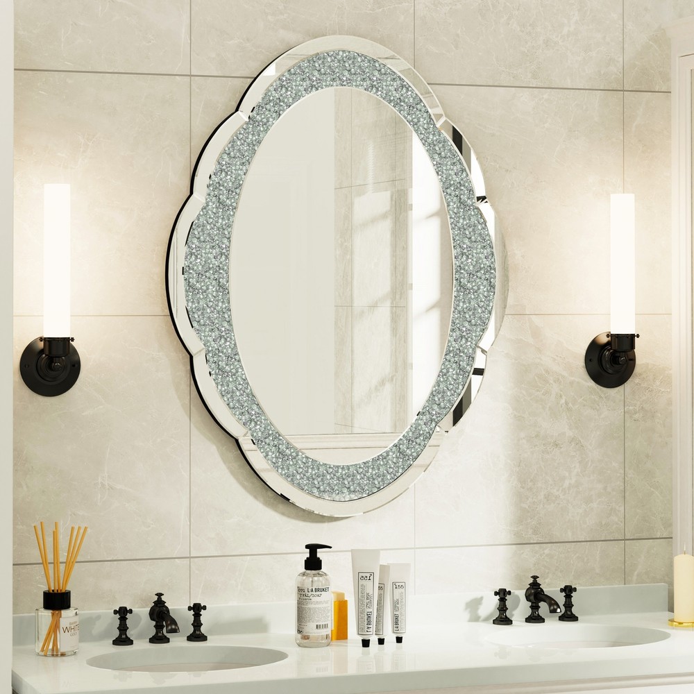 Luxury Cloud Shape Crystal Diamond Mirror Oval Silver HD Glass Mirror Bathroom
