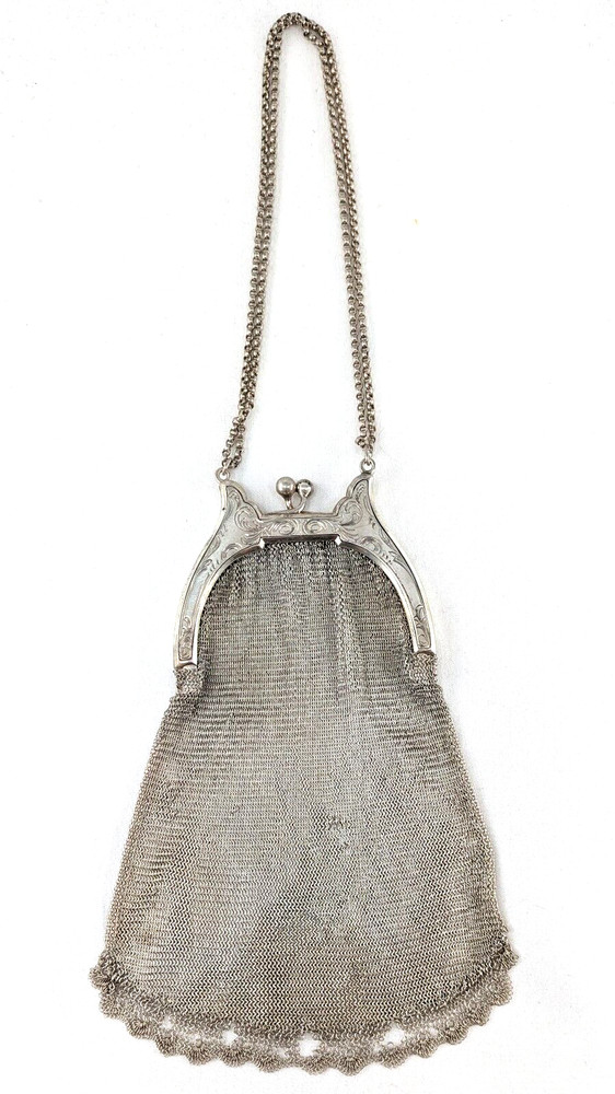 Antique Sterling Silver Victorian Chatelaine Mesh Coin Purse