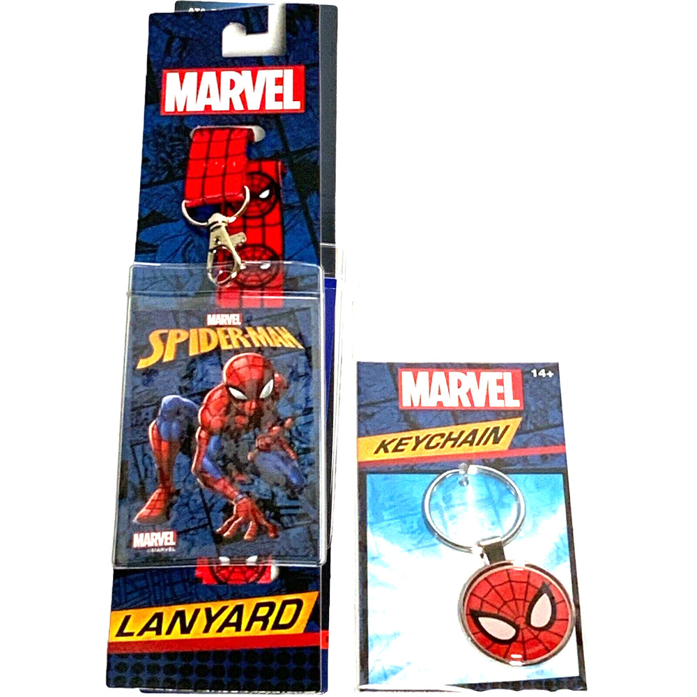 Spider-Man Logo Marvel Comics Lanyard ID Holder & Keychain Set New