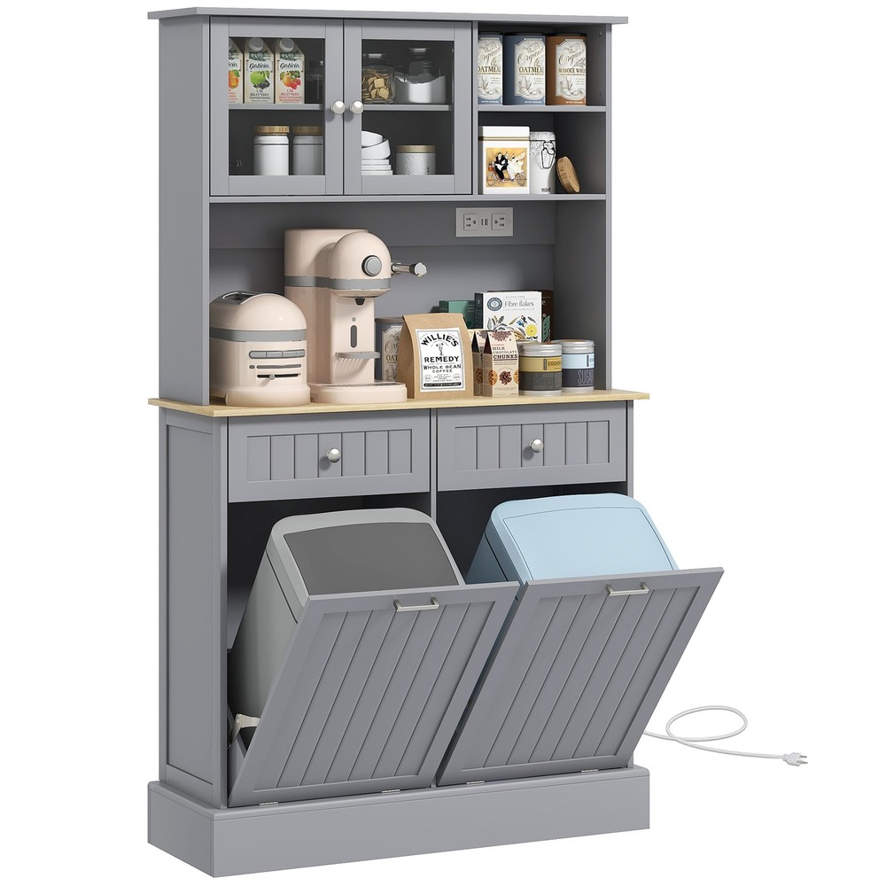 68" Kitchen Pantry Storage Cabinet with Charging Station