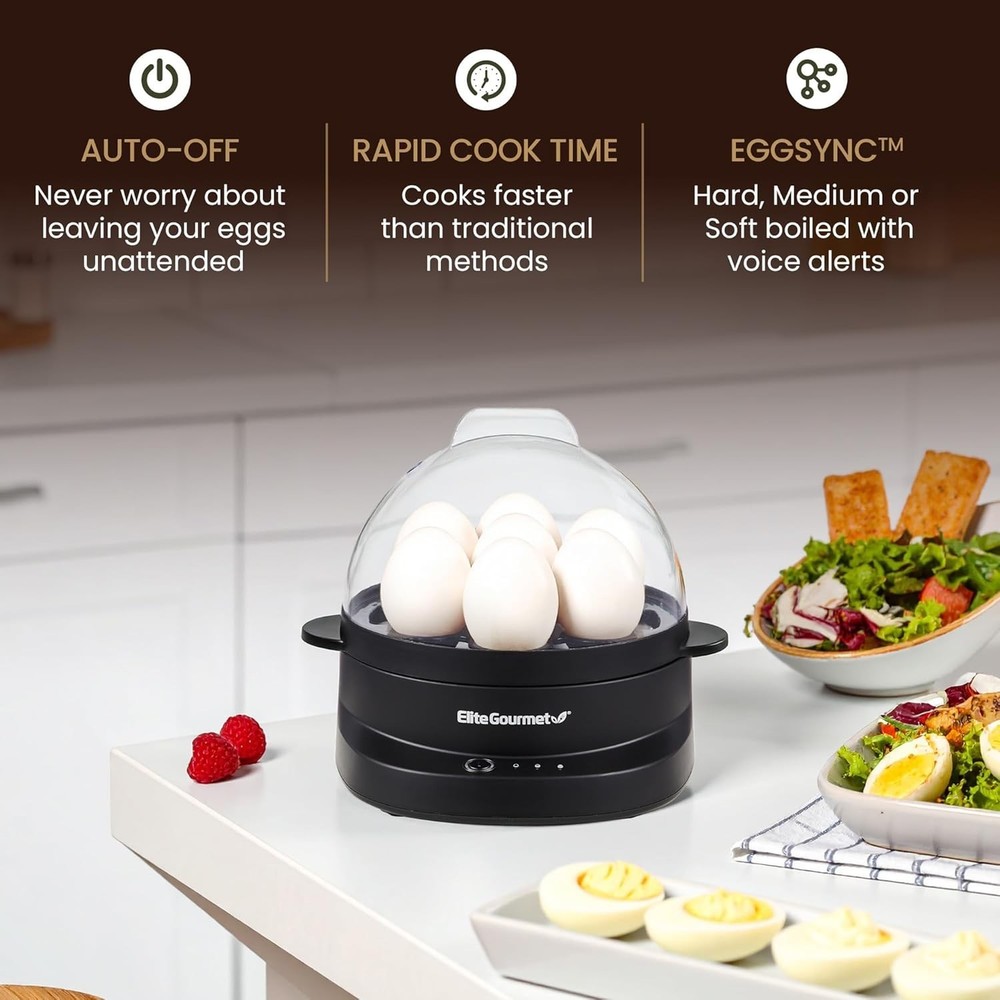 Voice Alerts Easy Egg Cooker 7-Egg Capacity Soft Medium Plastic