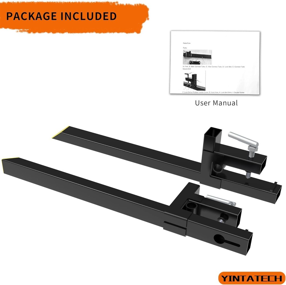 Quick Attach 43" Tractor Forks - 2000 lb Capacity, Reliable Steel Construction