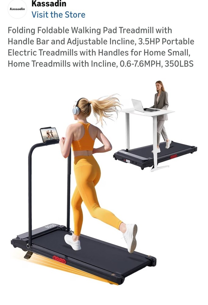 Folding Foldable Walking Pad Treadmill with Handle Bar and Adjustable Incline, 3