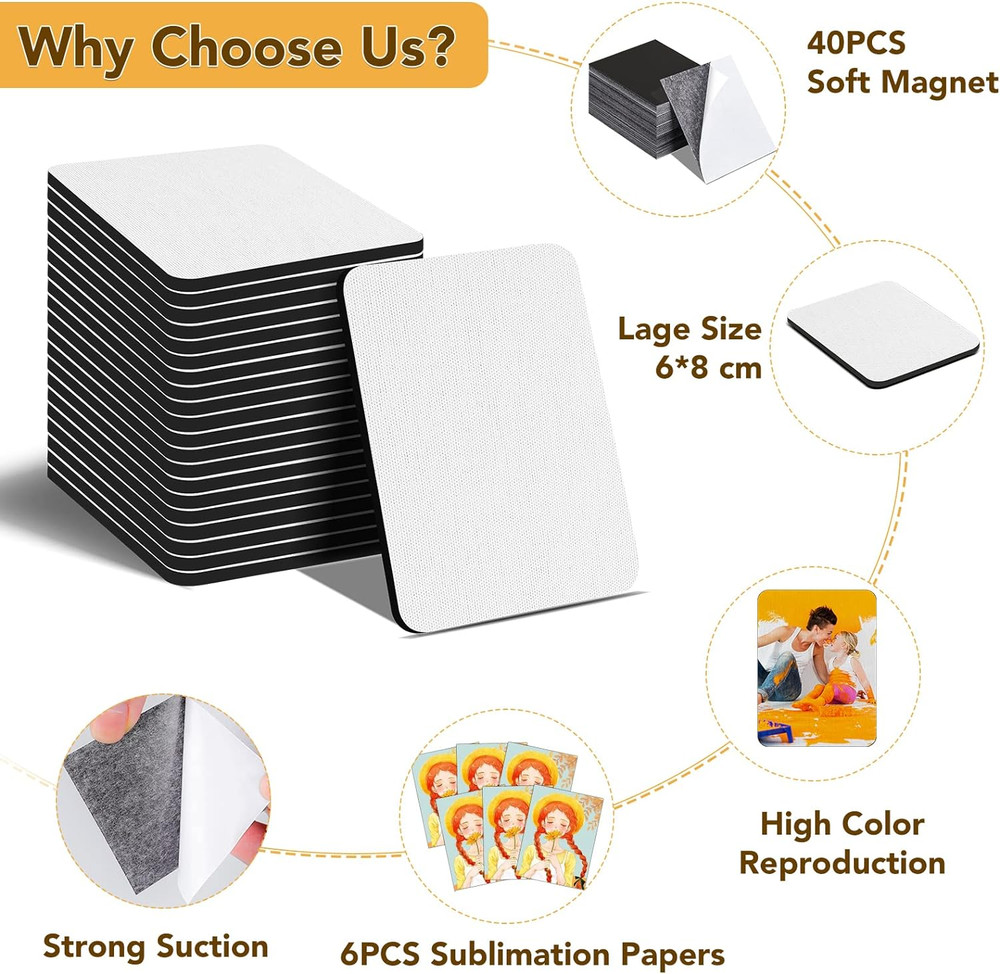 40 Pack Sublimation Magnet Blanks Set,Personalized Sublimation Refrigerator