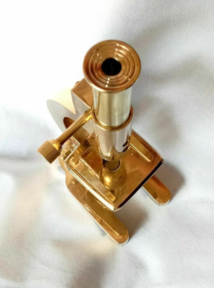 Antique Vintage Solid Brass Microscope Student Microscope 7 Inches Shiny Brass