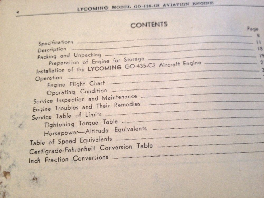 Lycoming GO-435-C2 Engine Operating Manual