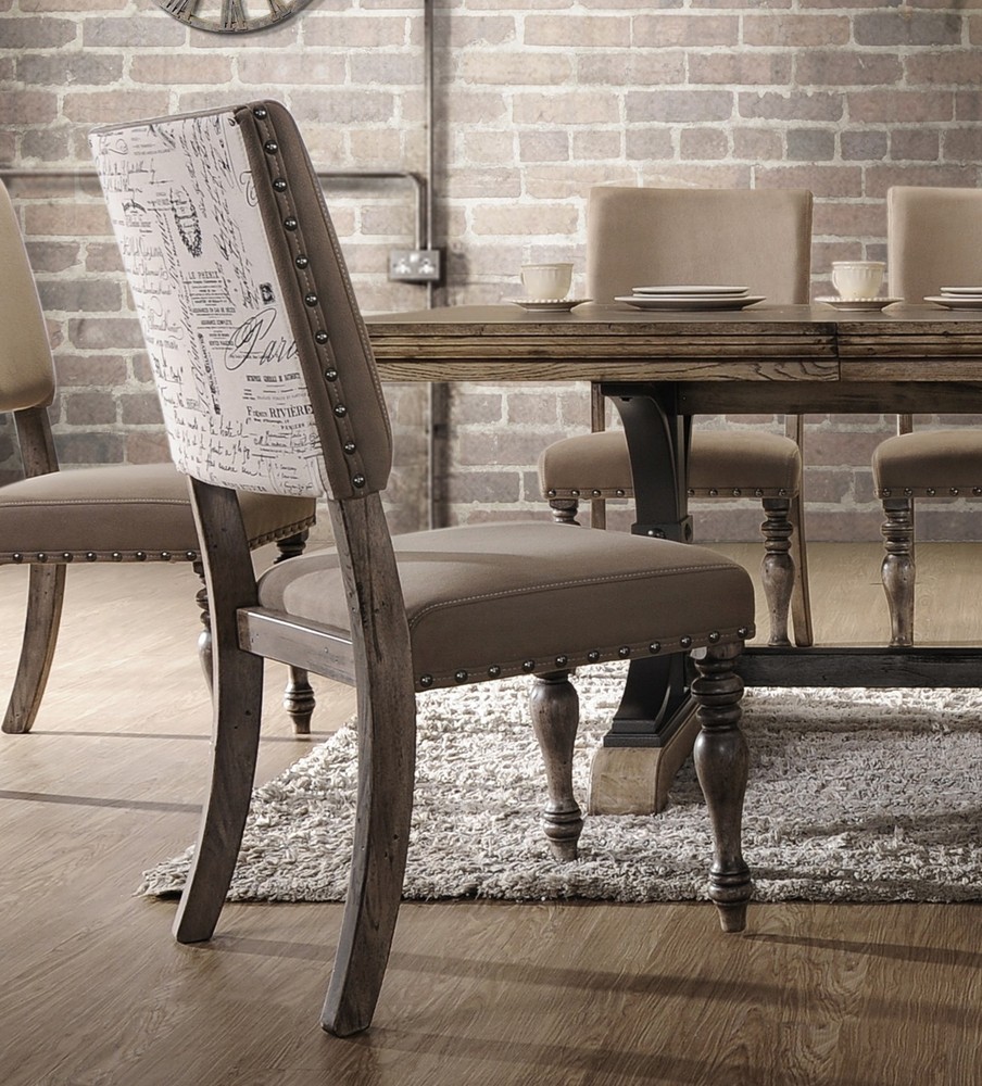Birmingham Script Printed Driftwood Finish Dining Chair with Nail head, Set of