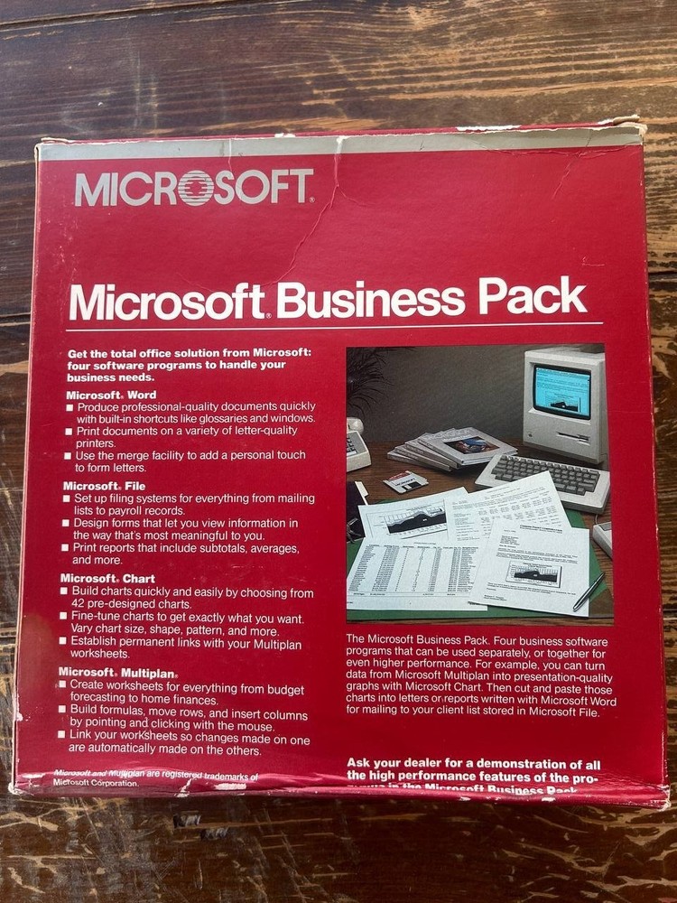 Microsoft Business Pack Macintosh w/ Word Multiplan Chart File Disks