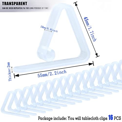 16PCS Clear Plastic Tablecloth Clips,Transparent Clear Tablecloth Clear-16