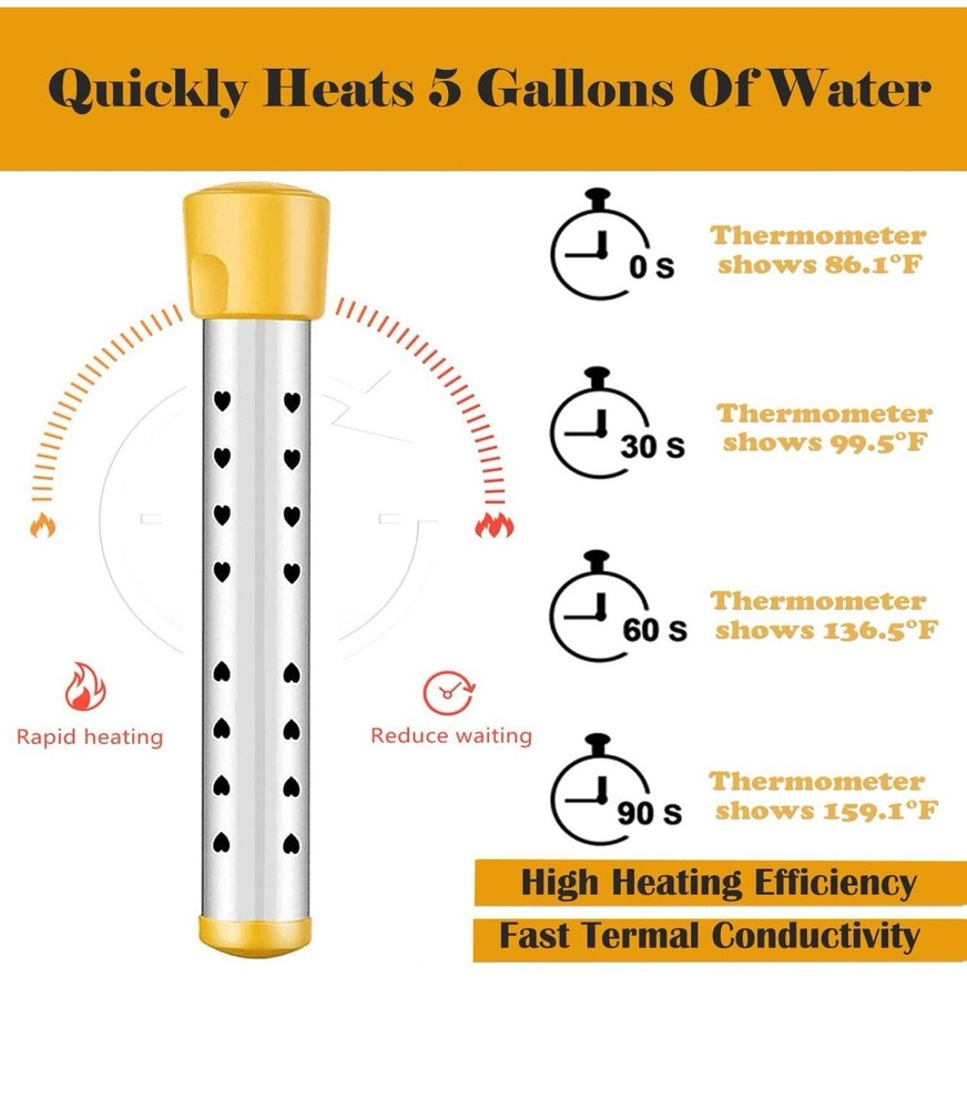 Immersion Water Heater 1500W Bucket Boiler Stainless Steel With LCD Thermometer
