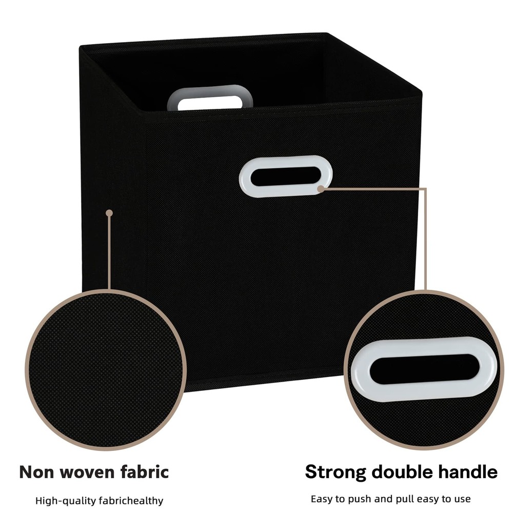 SEVENDOME Fabric Cloth Storage Bins,Cube Organizer with Dual 3 Pack, Black