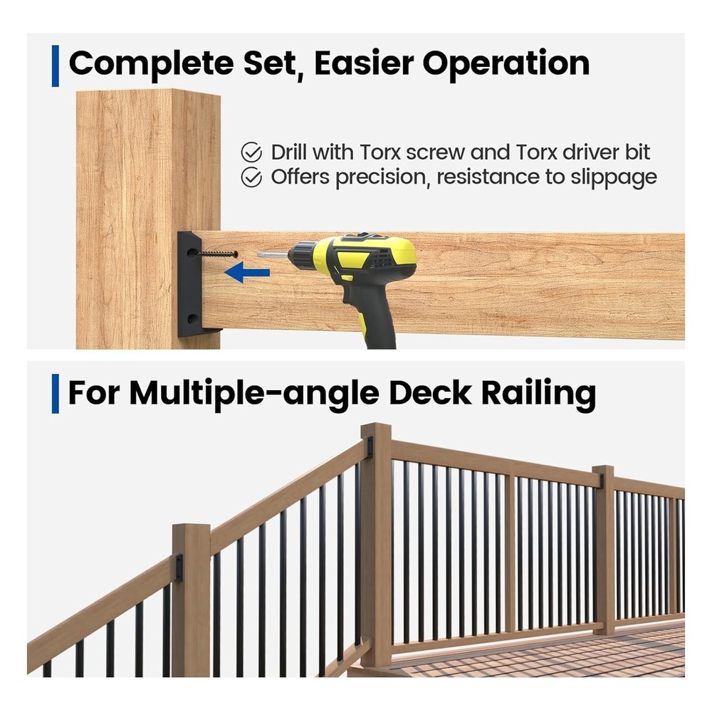Sturdy 12Pc Bracket Kit for 2x4 Deck Railings - Includes 76 Screws & Driver Bit