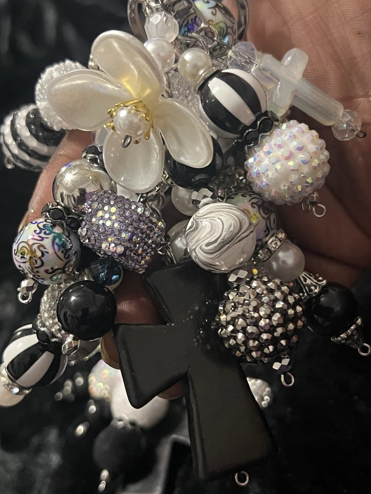 Black and White Cross Charm