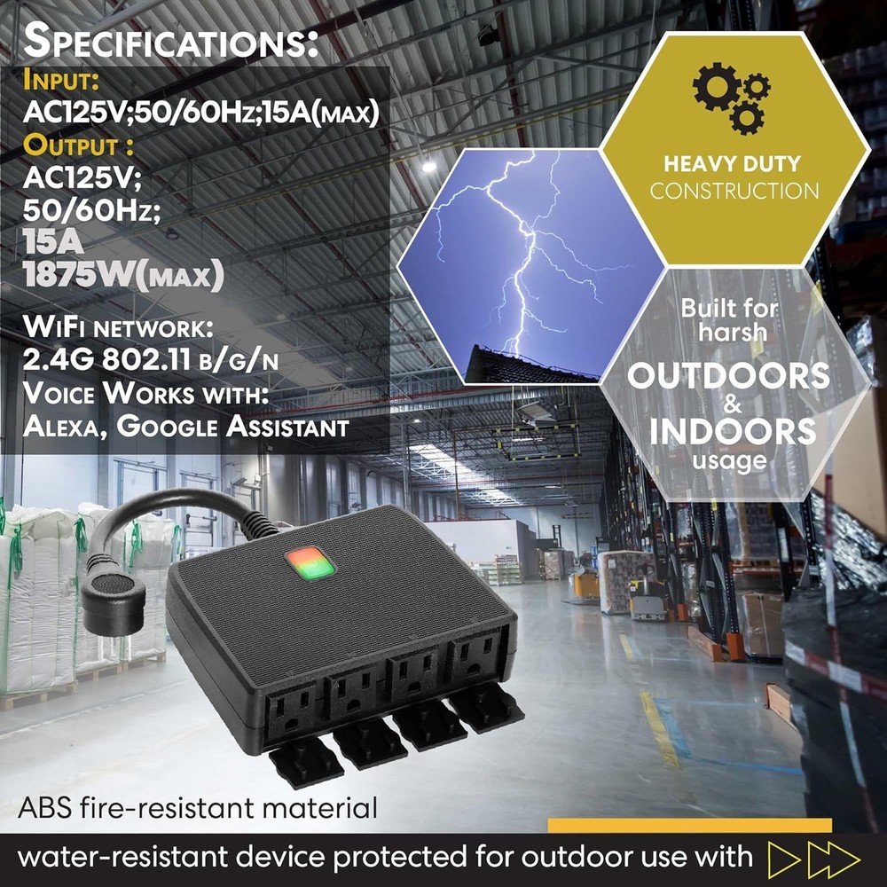 Weatherproof Electrical Power Strip Black