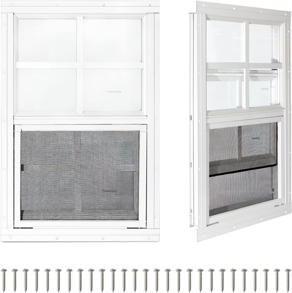 2 Pack White Sliding Windows 12" x 18" - Flush Mount for Playhouse & Garage
