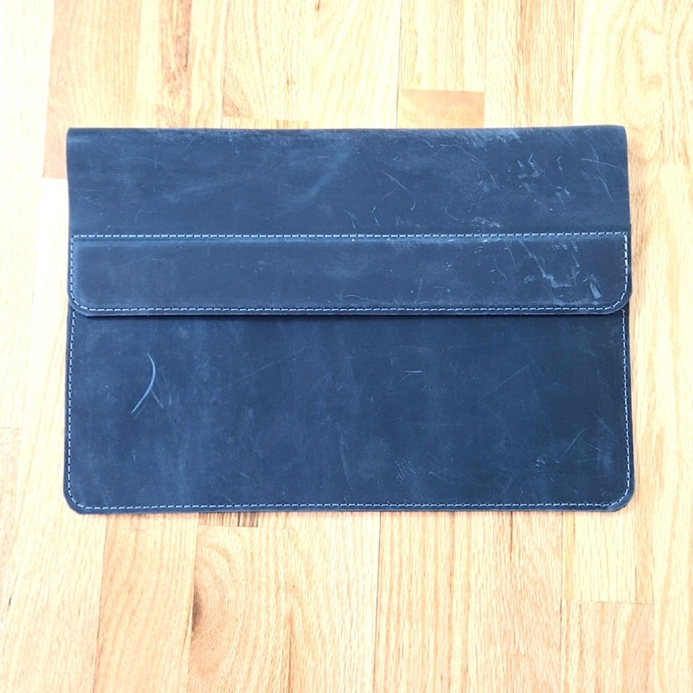 Leather Portfolio Sleeve Document Holder Minimalist Folio Case blue