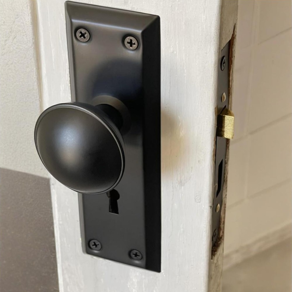 Antique Interior Door Knobs Mortise Lock Set with Skeleton Key Matte Black