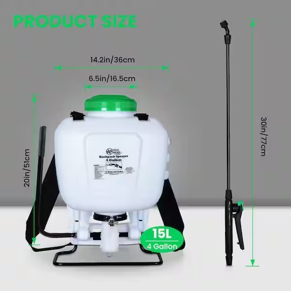 4-Gallon Backpack Sprayer Pump Pressure Adjustable Nozzle Padded Strap