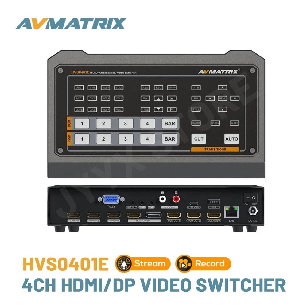 AVMATRIX HVS0401E Micro 4-Channel HDMI/DP Video Switcher Mixer Control Panel USB