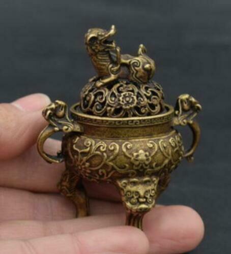 China's Old Handwork pure brass Beast head small Incense burner