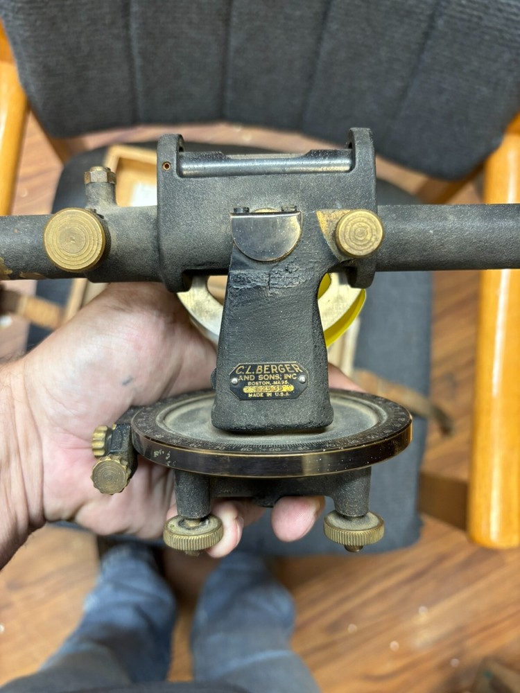 Antique C.L Berger & Sons Survey Transit Solid Brass W Case