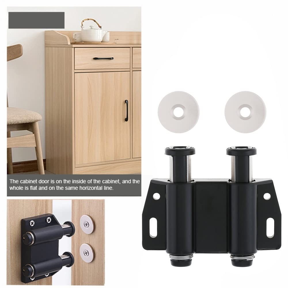 HOJLKLD Magnetic Touch Latch, 2 Pack Cabinet Push Open Double 2 Pack, Black