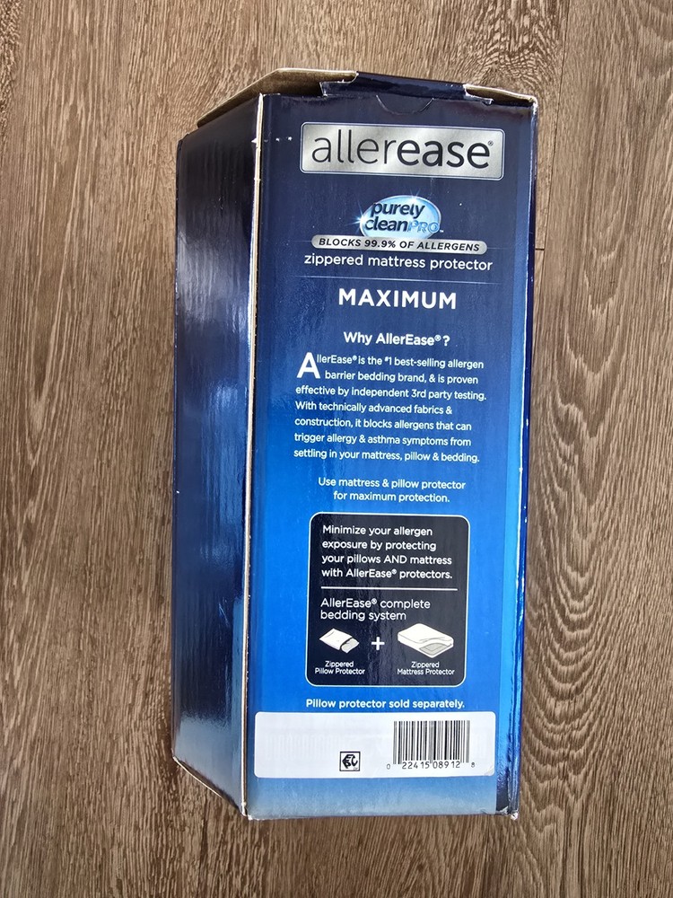 Allerease Full Maximum Waterproof Allergy Bed Bug Mattress Protector White NEW
