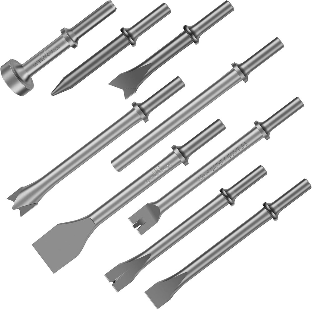 9 Pack Air Hammer Bits Pneumatic Chisel Set Air Hammer Punch Chipping Bits Tools
