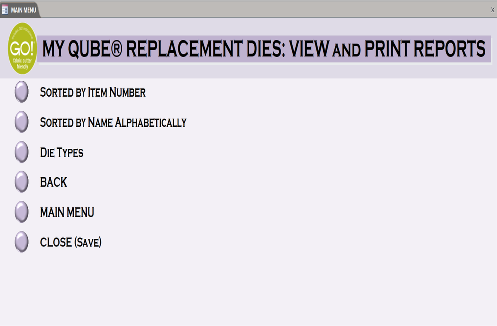 AccuQuilt GO! Accessories, Cutters & Dies Pre-Loaded MS ACCESS Database & Manual