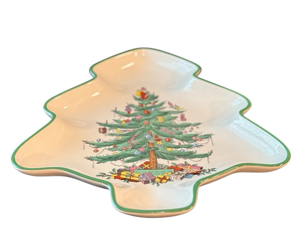 Spode Christmas Tree Holiday Tree Shaped Serving Dish Cookie Plate 9.5 x 11