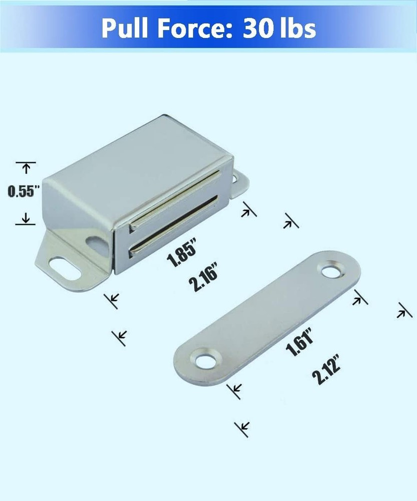 Rustproof Magnetic Door Latch - 30lb Pull Force, 4-Pack for Cabinets & Closets