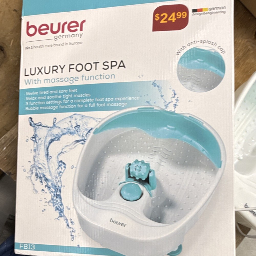 Beurer FB13 Foot Bath Blue/White Bubble Massage Water Tempering Removable Roller