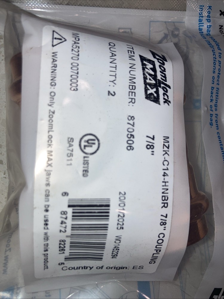 Zoomlock 870506 7/8 Coupling Qty-2 Per Package