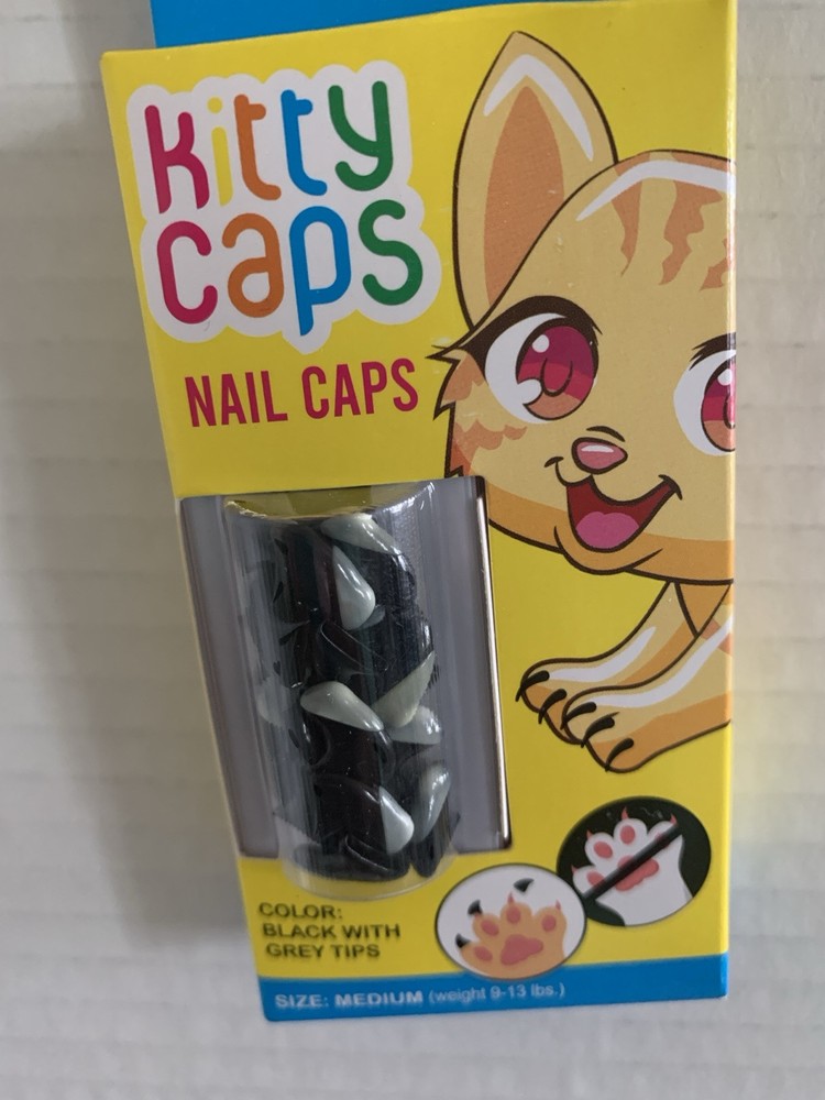 Kitty Kat Black & Gray Nail Caps. ( Size Medium )