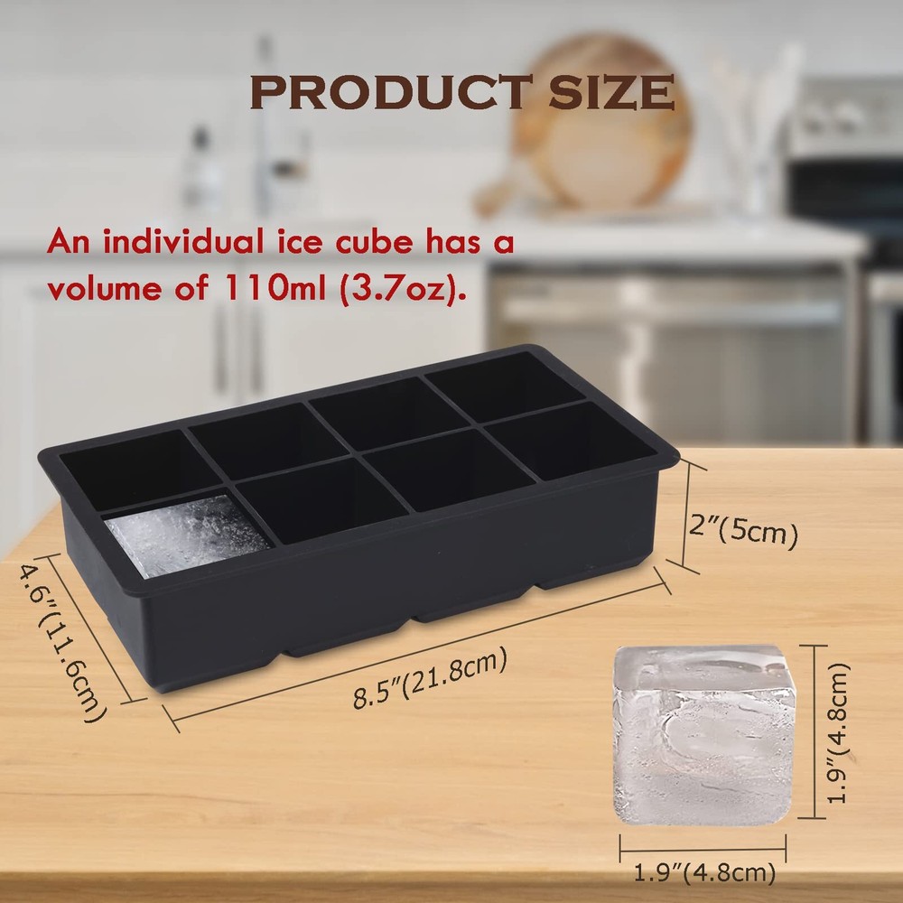 Large Ice Cube Tray with Removable Lid, Big Silicone Square Ice Cube Mold Reusab