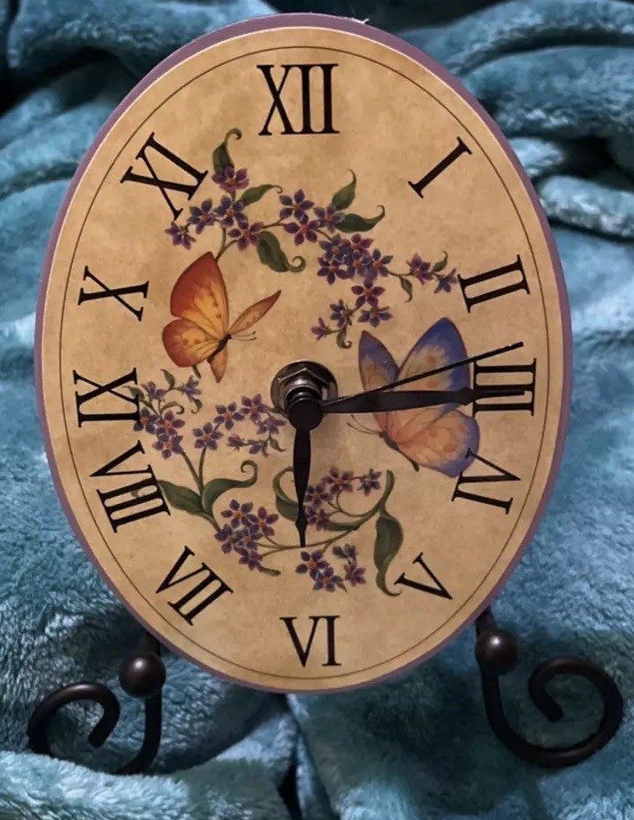 Avon Gift Collection Mini Clock with Bufferflies and Easel Stand Oval Shaped