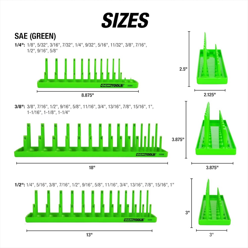 22233 Tool Storage Organizer for SAE and Metric Socket, 6PC Socket Organizers...