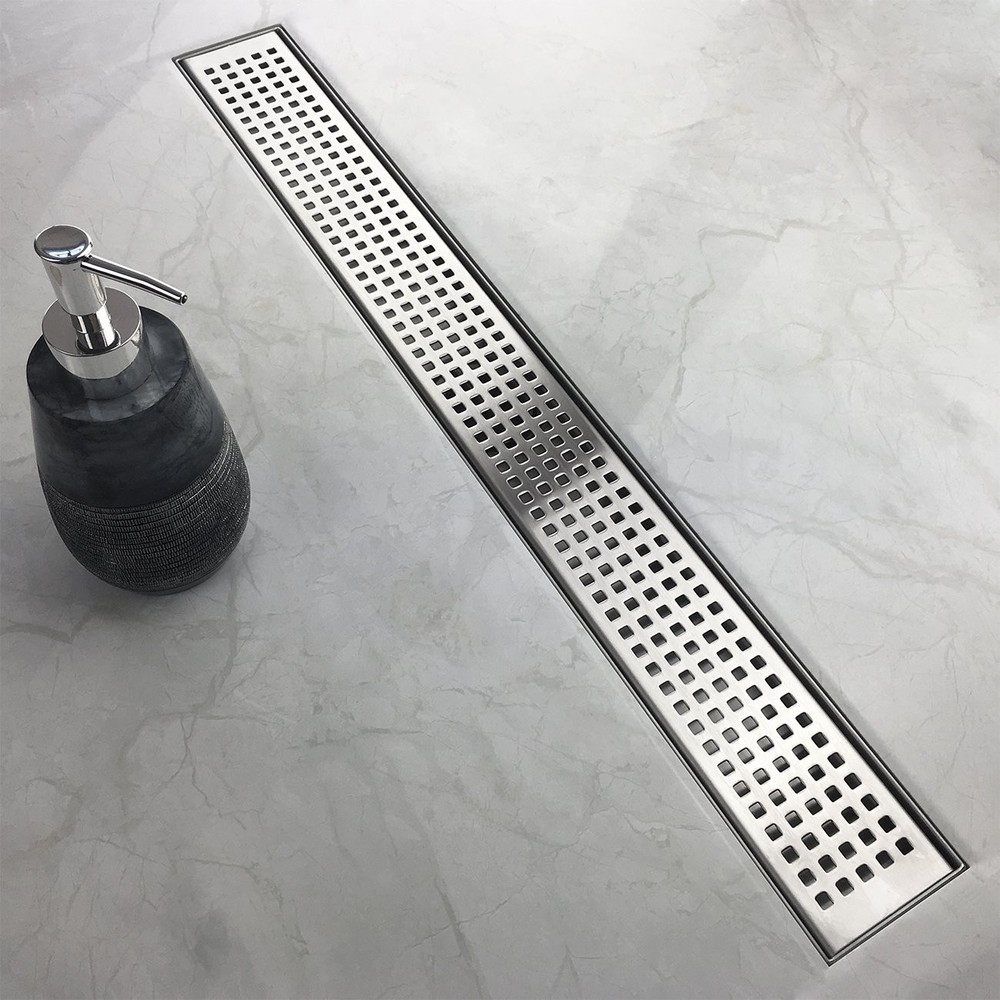Neodrain 36-Inch Offset Side Outlet Linear Shower Drain with Quadrato Pattern Gr