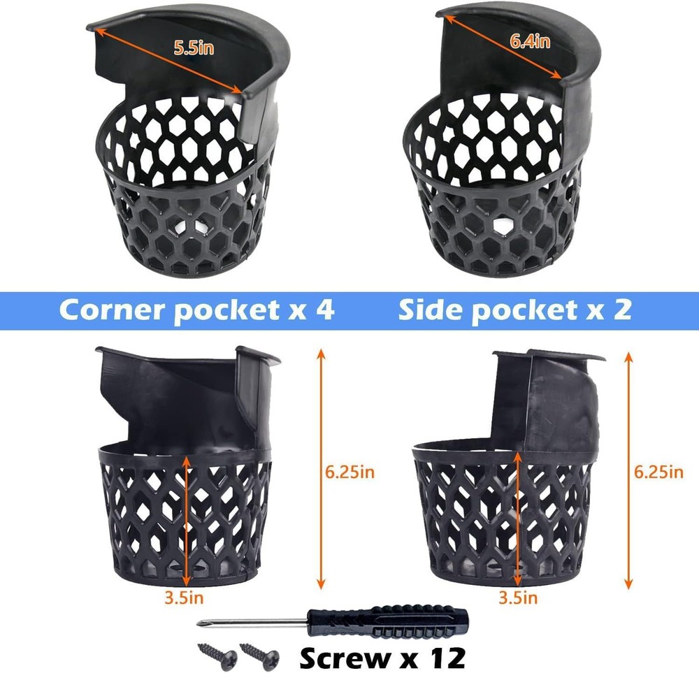 PESSILIN Pool Table Pockets Replacement for Billiard 6 Pcs, Plastic